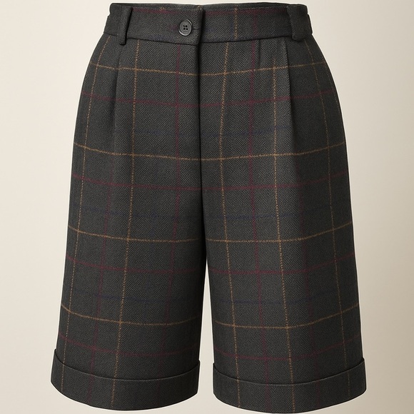 Vintage Talbots super high waist wool blend plaid cuffed mom shorts women’s 12 - Picture 2 of 10